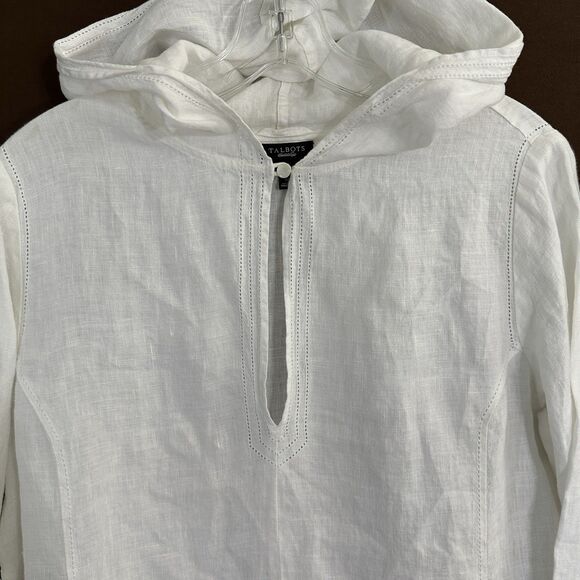 Talbots Womens Irish Linen Hooded Tunic Top MEDIUM White Beach Resort Minimalist - Picture 4 of 9